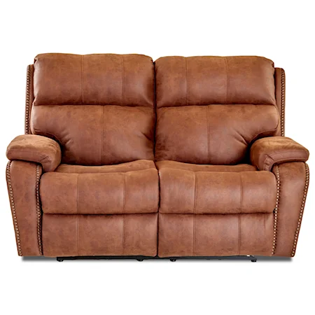 Casual Power Reclining Loveseat with Nails, Power Headrest, USB Charging Ports